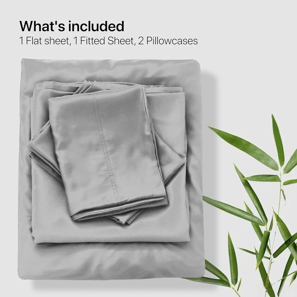 Super Soft Bamboo Viscose Bed Sheets Luxury Deep Pocket Cool Solid Sheet Set KG
